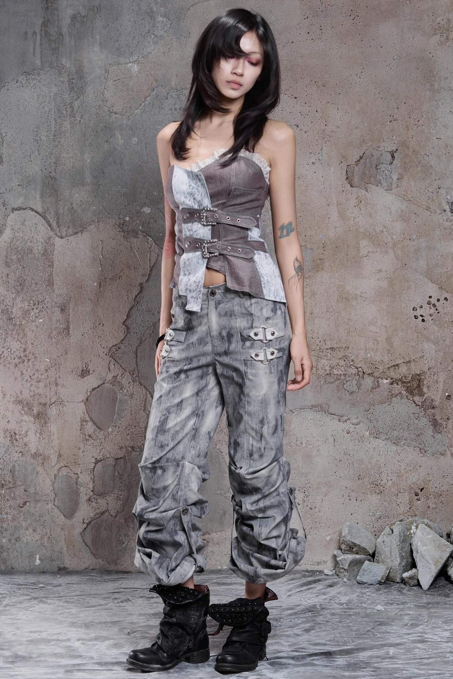 Vintage Distressed Slim Fit Trousers