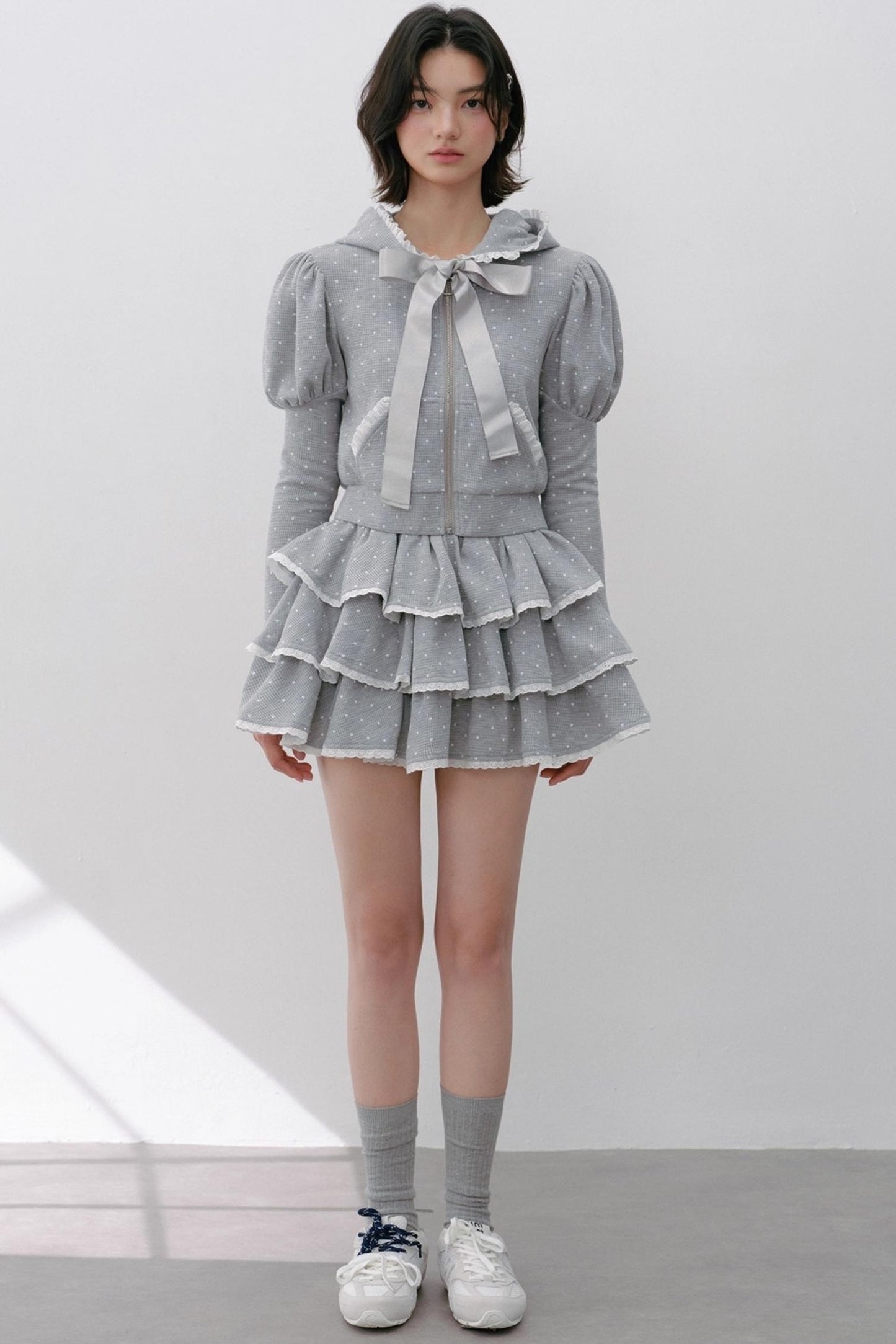 Hooded Polka Dot Tracksuit Skirt Set-Up