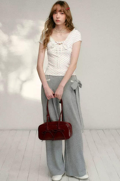 Lace Bow Wide Leg Pants