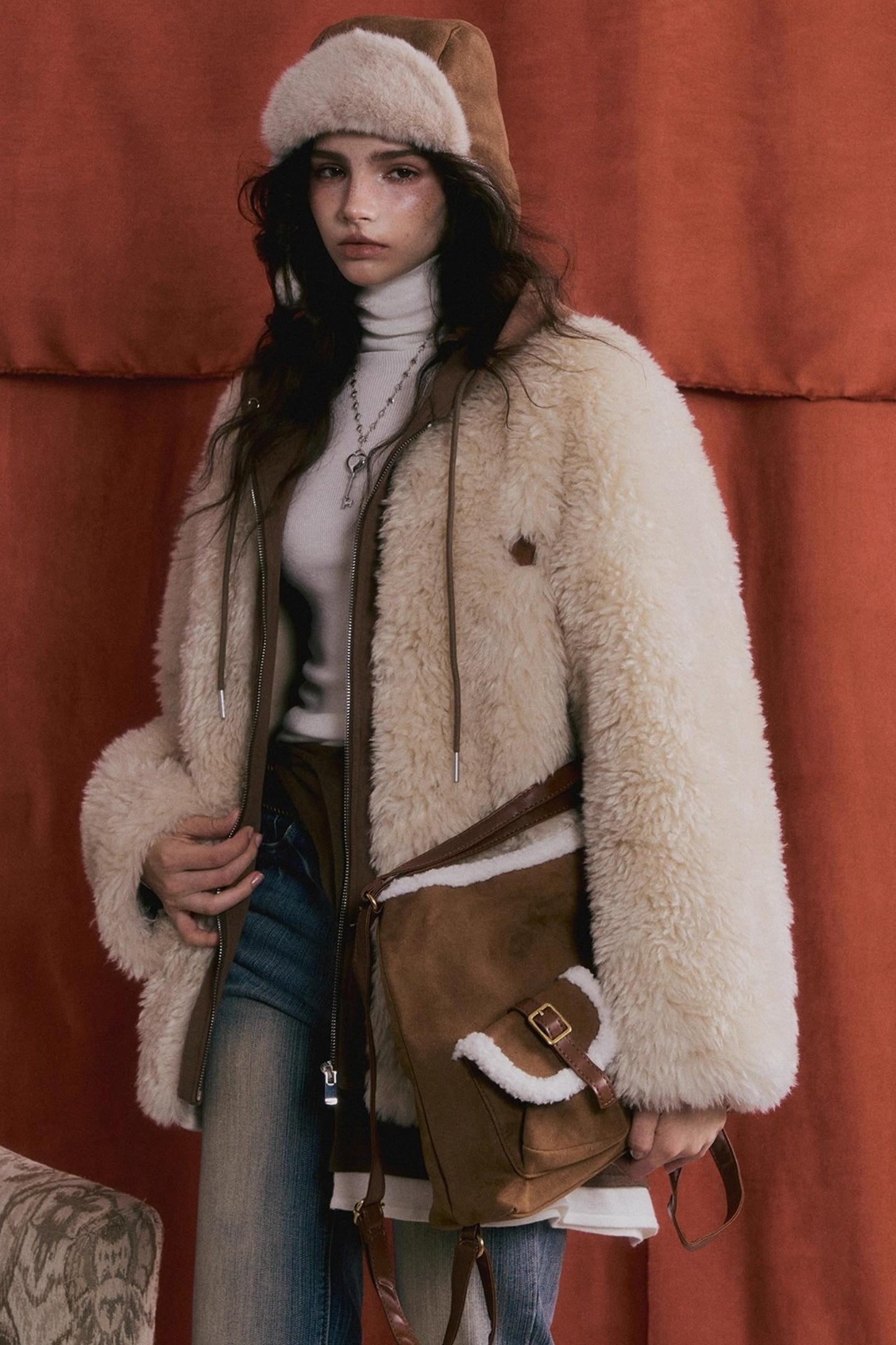 Hooded Fur Patchwork Jacket