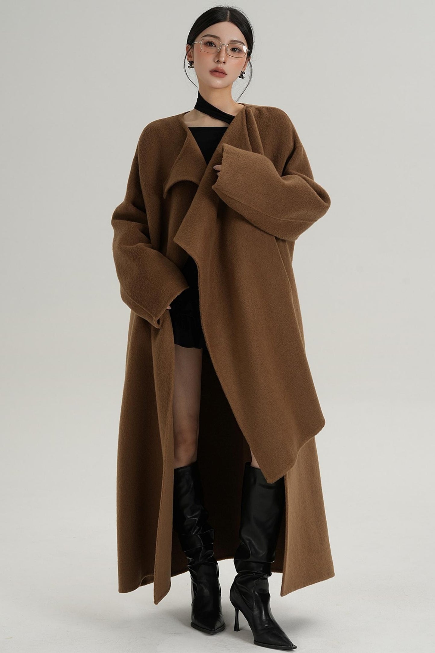 High-End Shawl Collar Wool Long Coat