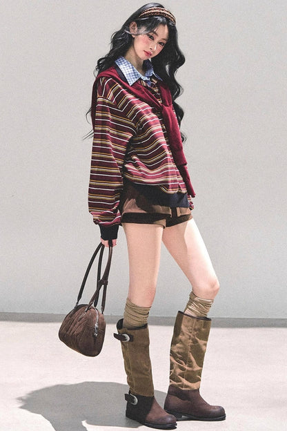 Striped Polo Collar Top