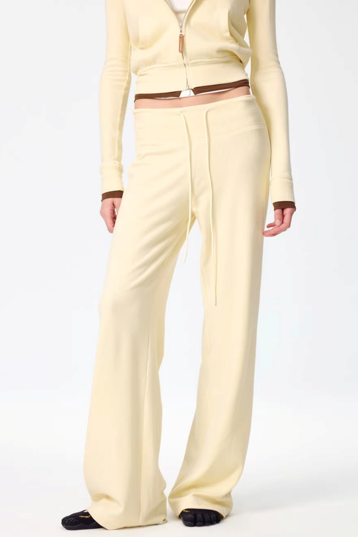 Color-Blocked Zipper Sweatshirt Top Set-Up