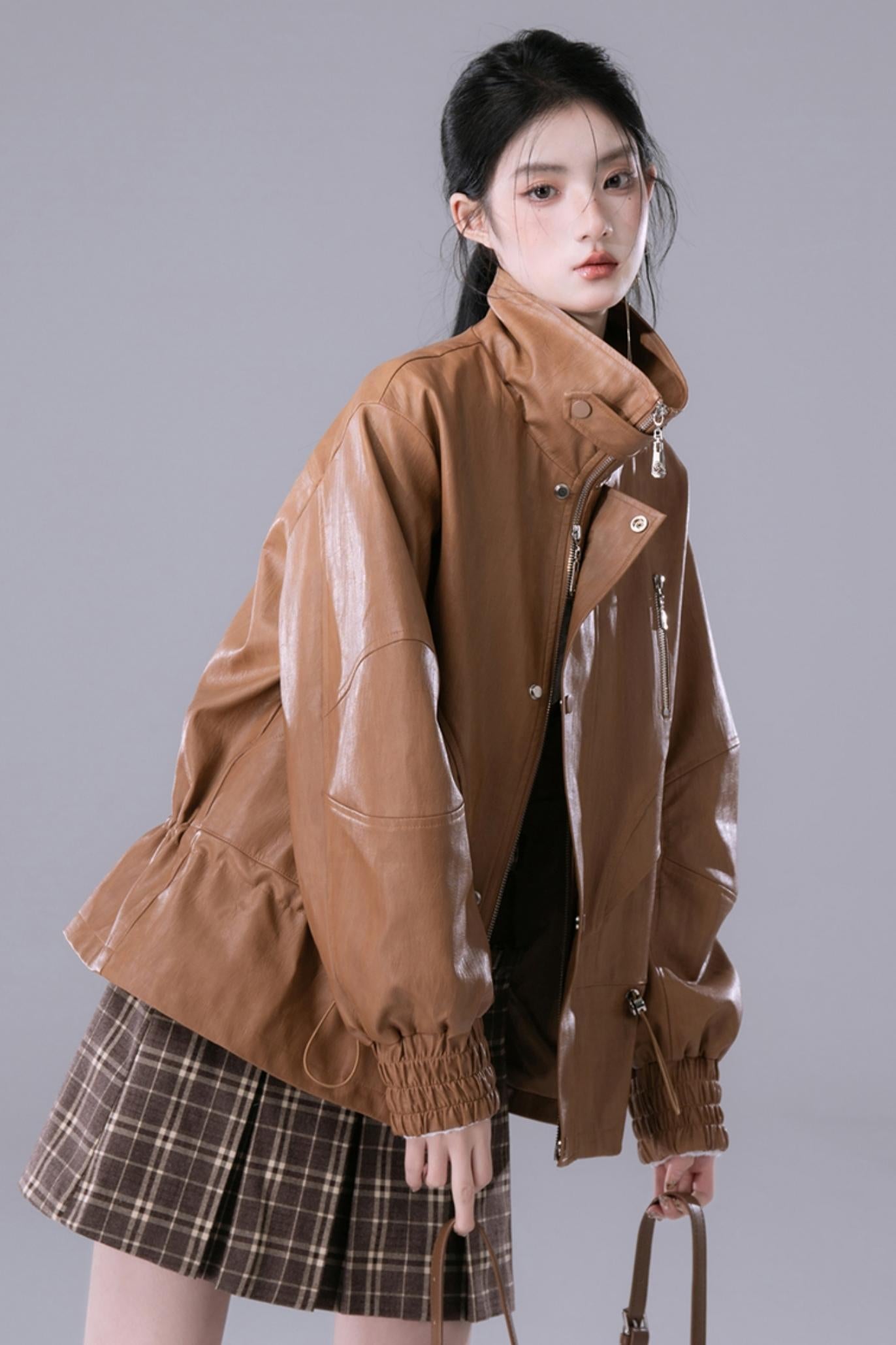 Deconstructed Dew Brown Leather Jacket