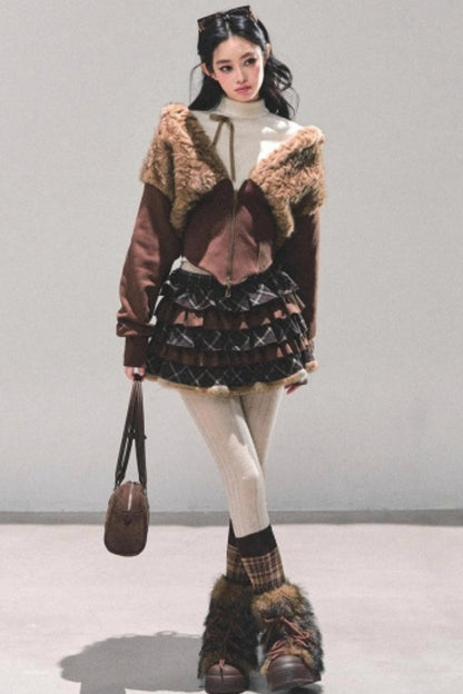 Maillard Poetry Plaid Skirt