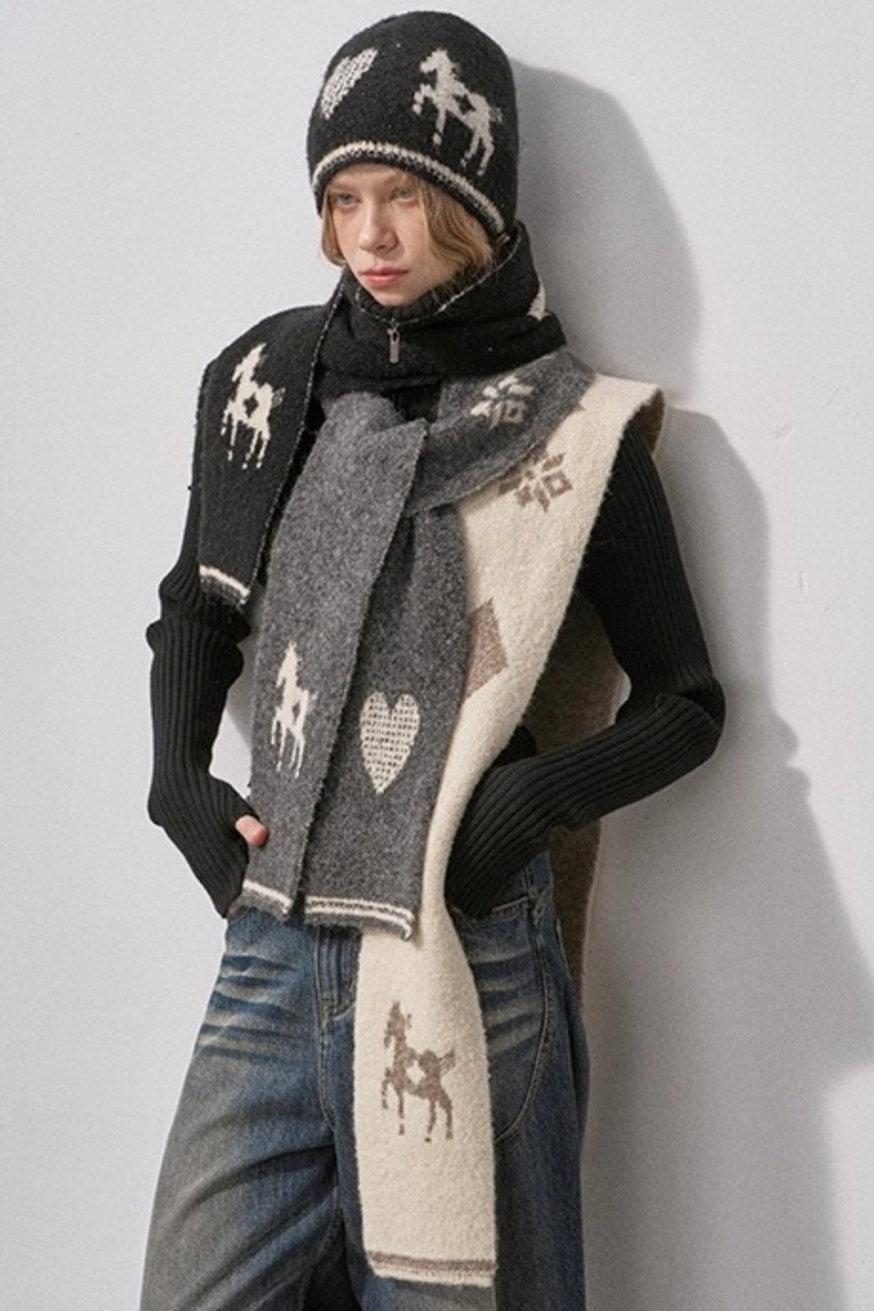 Love Pony Knitted Plush Warm Hat Scarf Set-Up