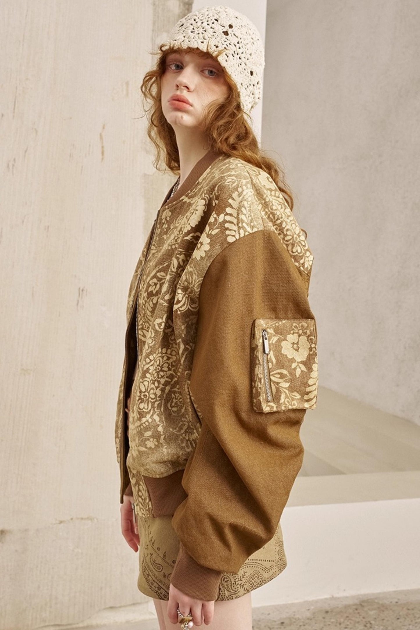 Cashew Print Long Sleeve Flight Jacket