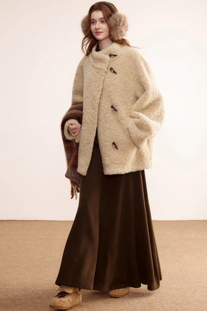 Stand-Up Collar Faux Shearling Coat