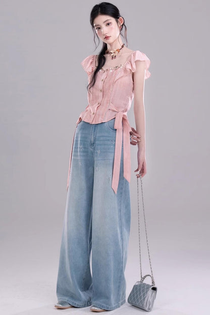 Blossom Breeze Ruffle Sleeve Tie Set-Up