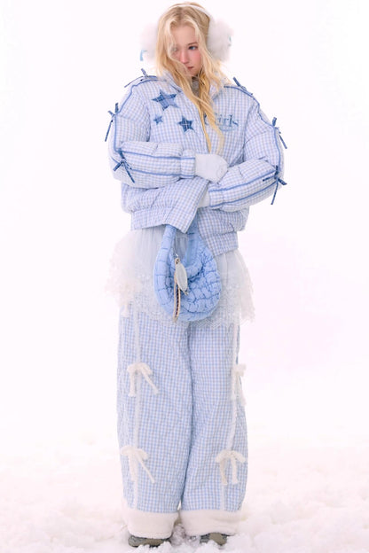 Blue Plaid Padded Jacket