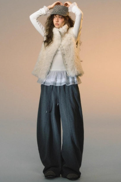 Plaid Patchwork Lamb Wool Reversible Vest