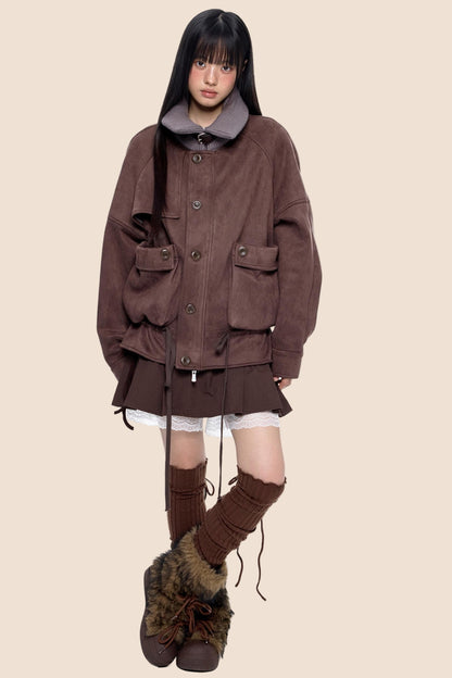 Knit Panel Suede Pocket Jacket