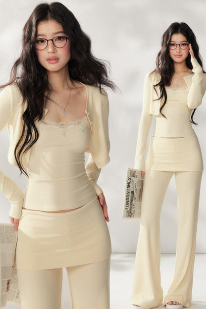 Cream Lace Cardigan Set-Up