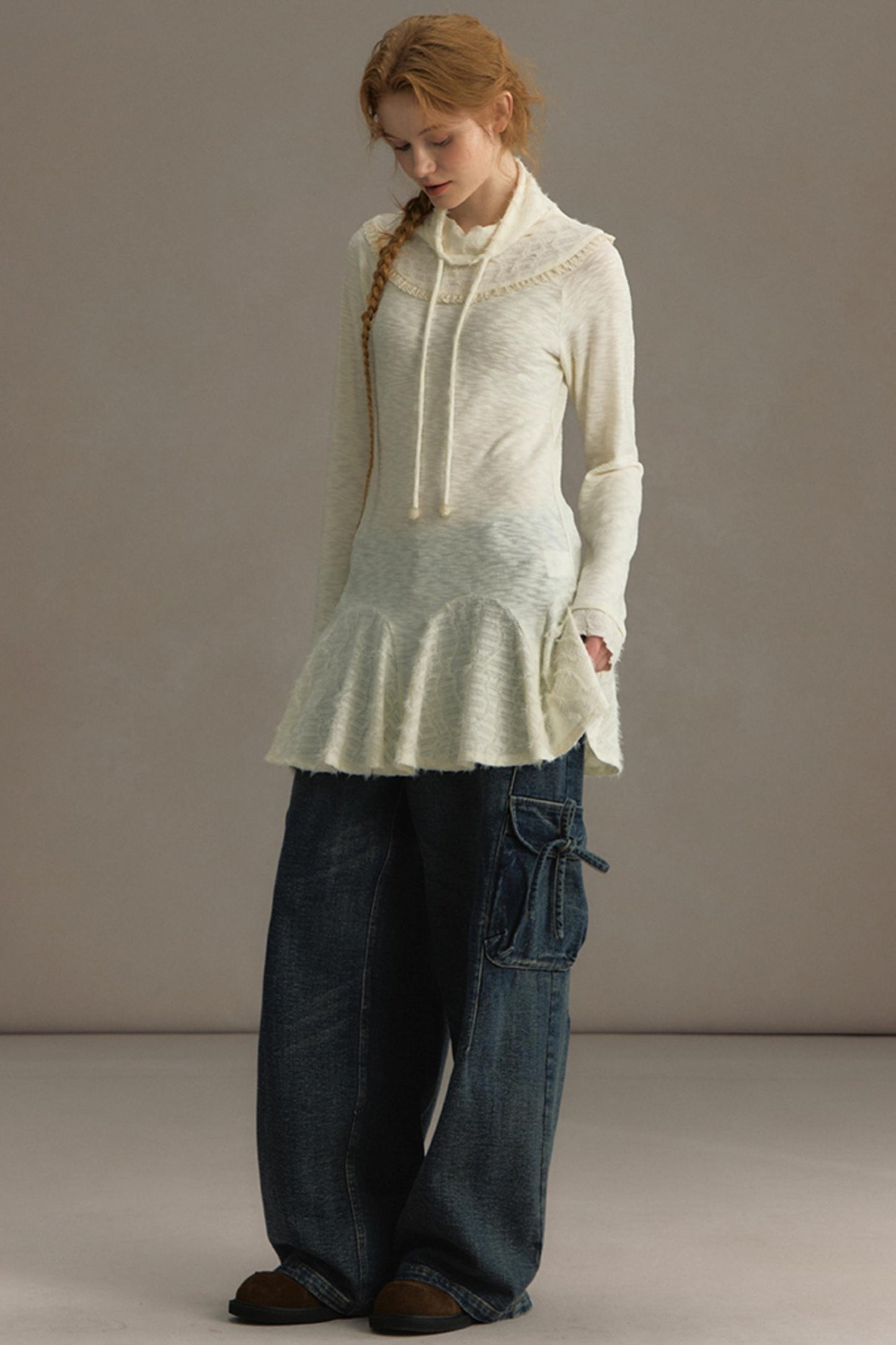 Stacked Knitted Lotus Leaf Long Top