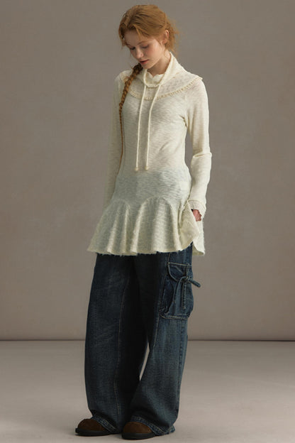 Stacked Knitted Lotus Leaf Long Top