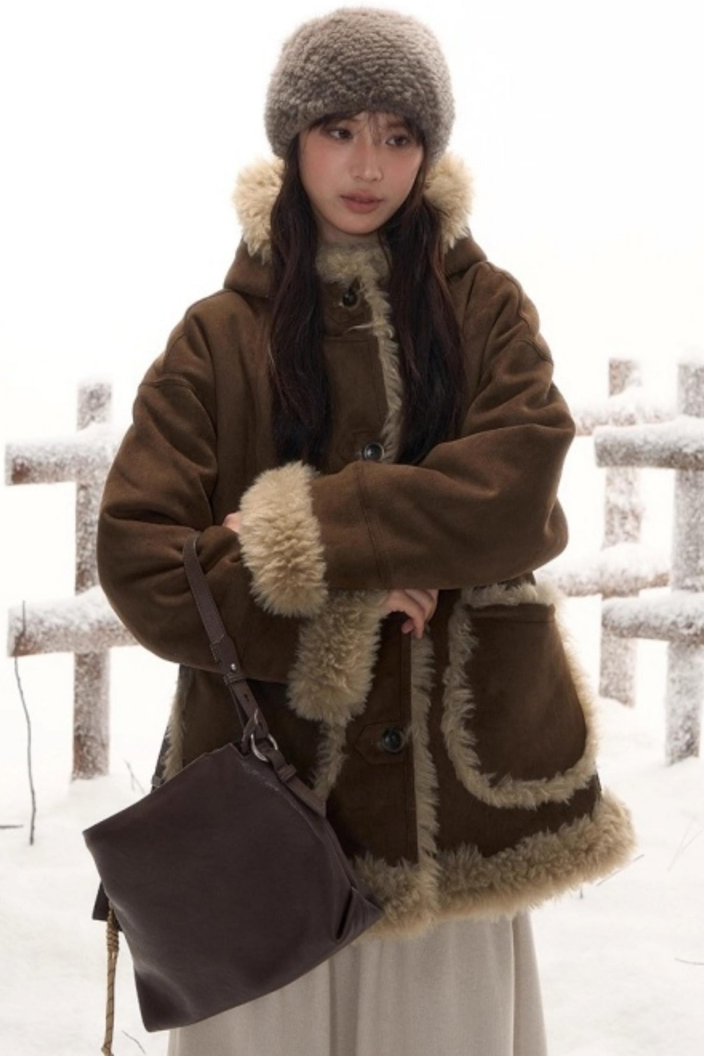 Reversible Hooded Suede Coat