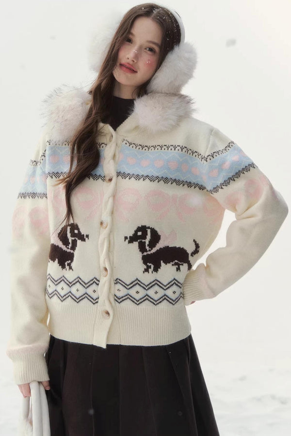 Rétro Jacquard nordique Dachshund Gilete pull