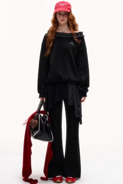 Asymmetrical Striped Ruffle Sweatshirt