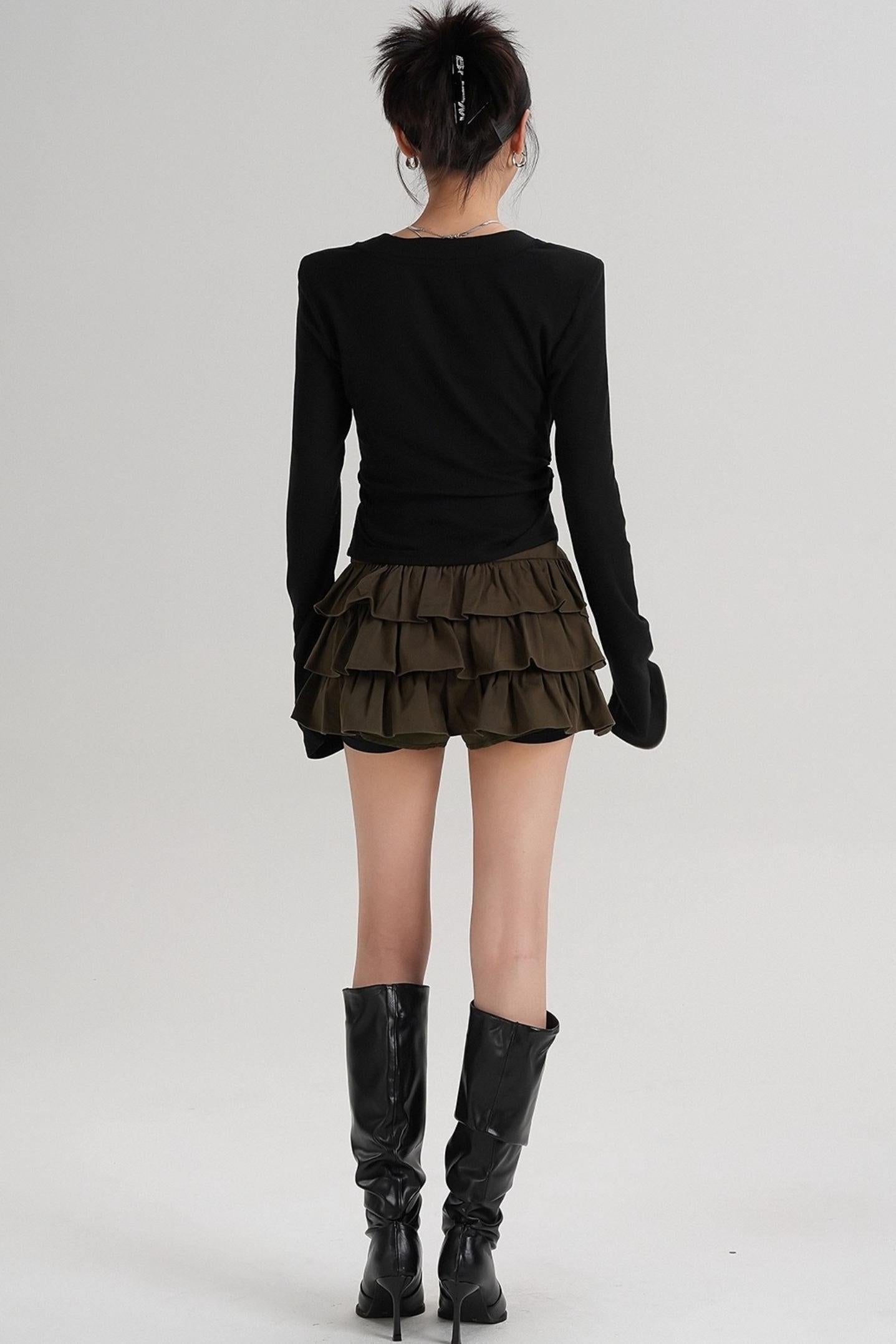 T-shirt amincissant à manches longues à taille ras du cou