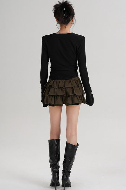 T-shirt amincissant à manches longues à taille ras du cou