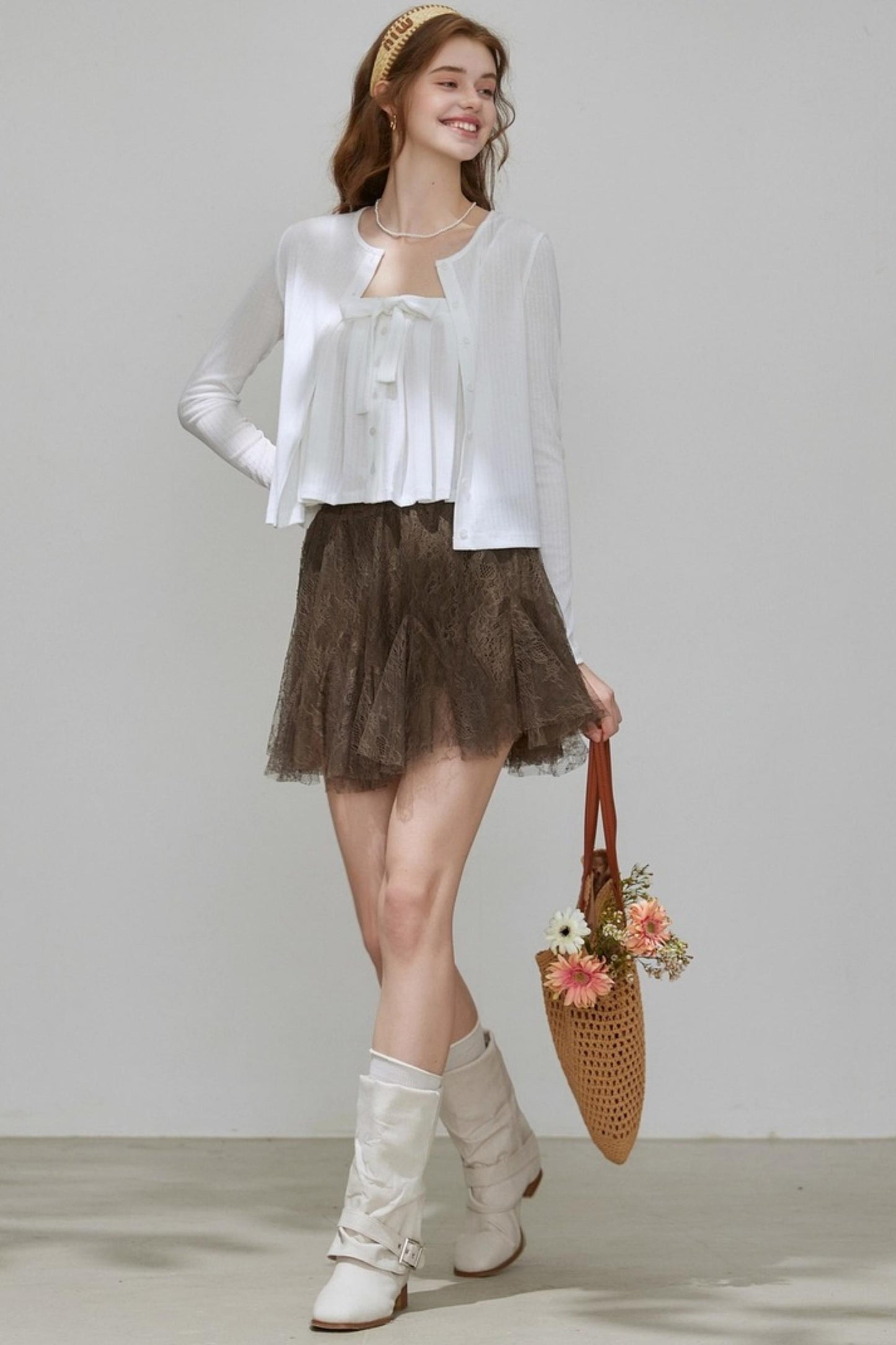 Cropped Cardigan Camisole Knit Set-Up