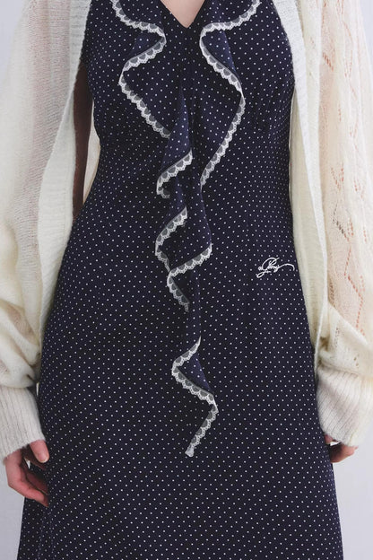 Marineblaues Rüschen-Spitzenkleid