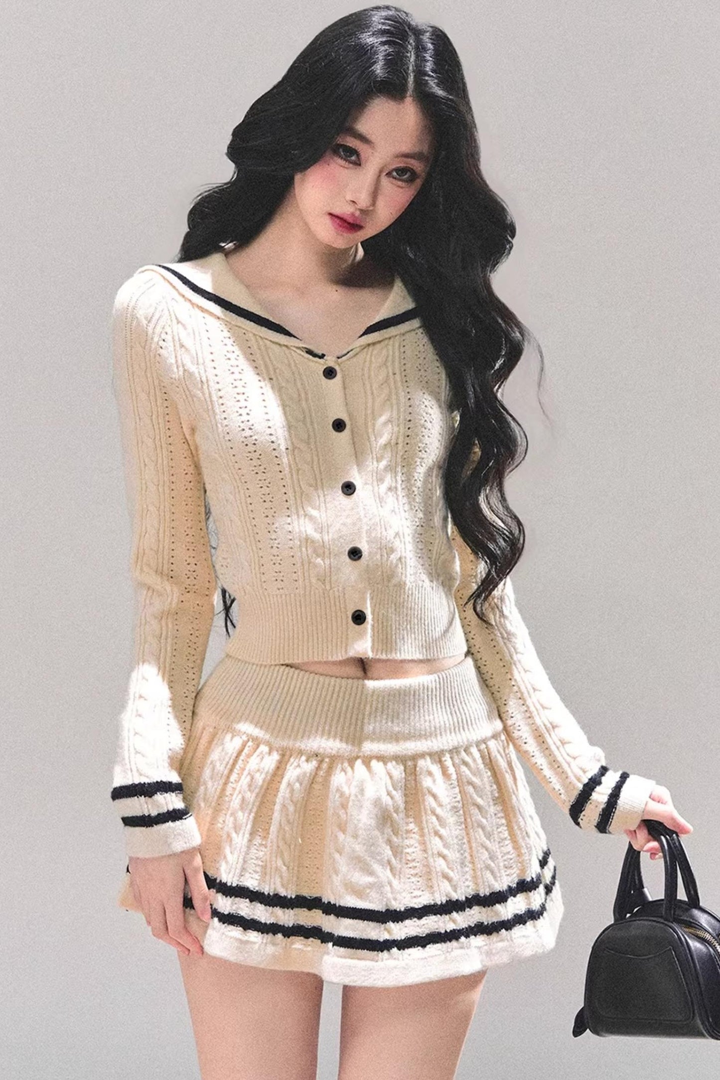 Red Evening Breeze Knitted Sweater Set-Up