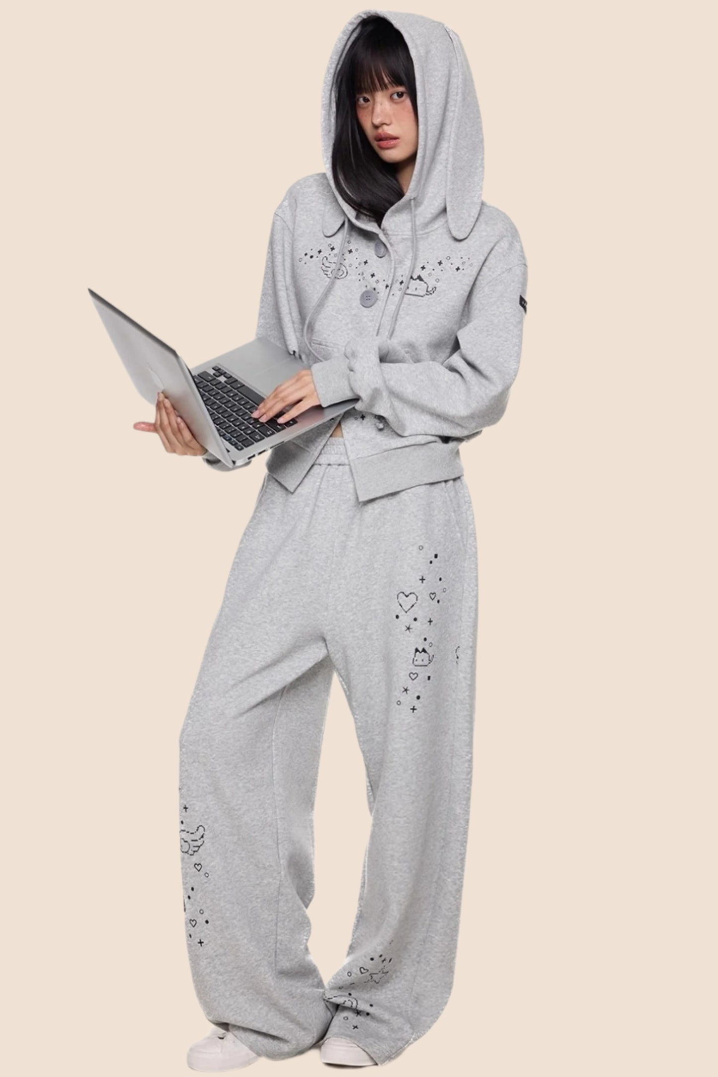 Rabbit Cartoon Hoodie Jacket Pants Set-Up