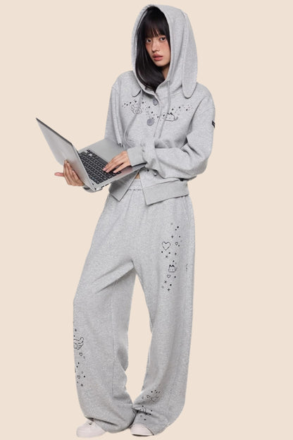 Rabbit Cartoon Hoodie Jacket Pants Set-Up