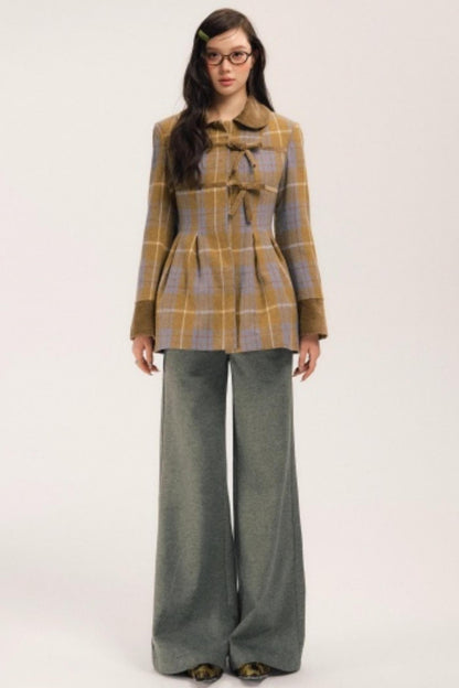 Plaid Patchwork Woolen Coat