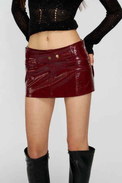 Crocodile Pattern Leather Mini Skirt