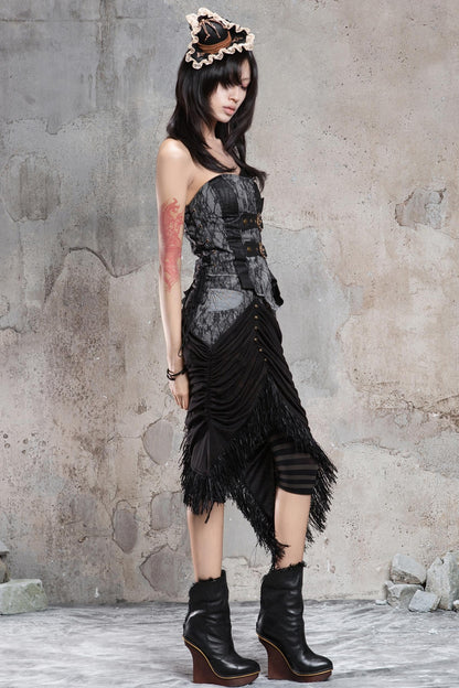 Irregular Patchwork Drawstring Skirt