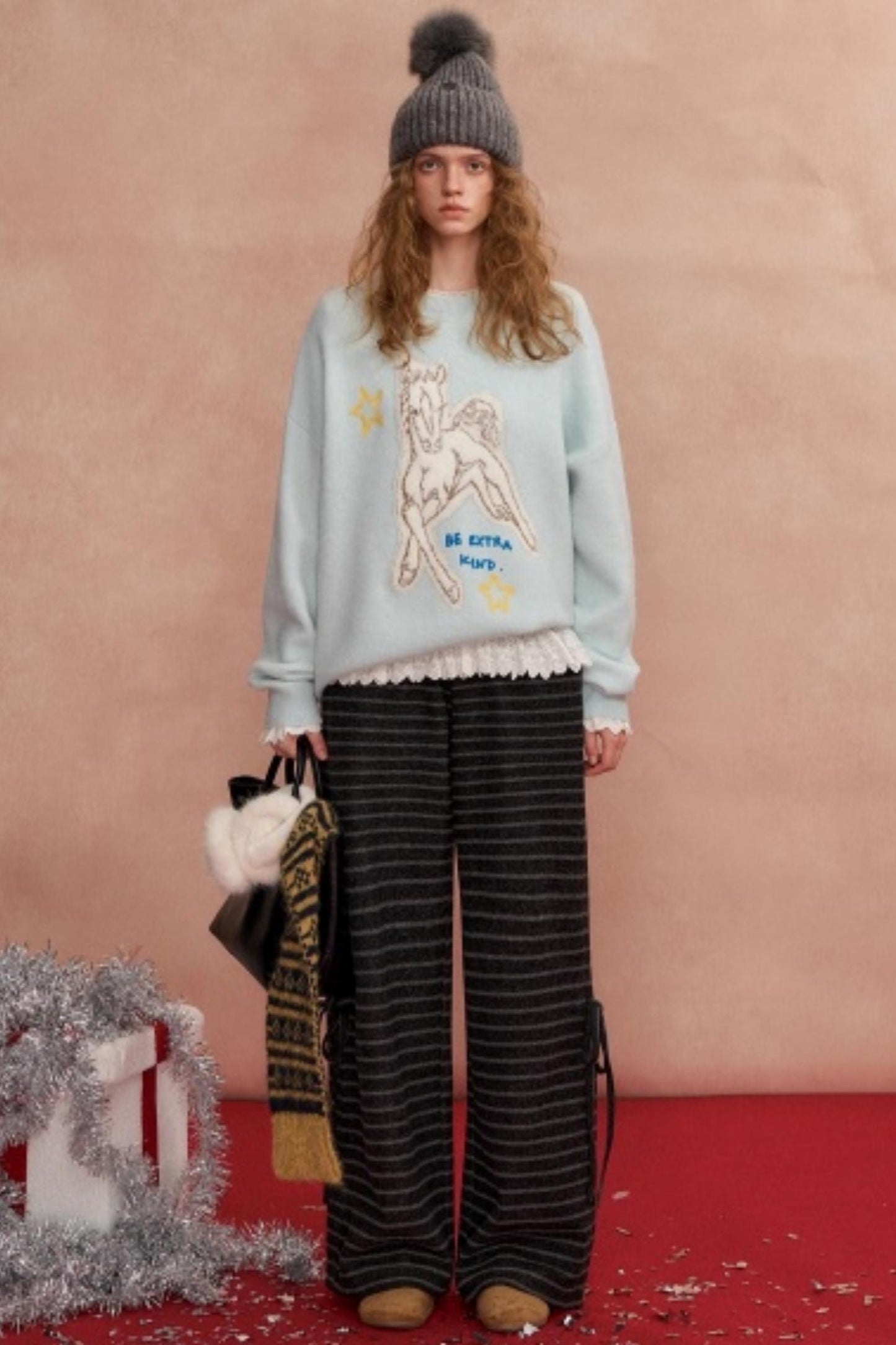 Jacquard Pony Crew Neck Sweater