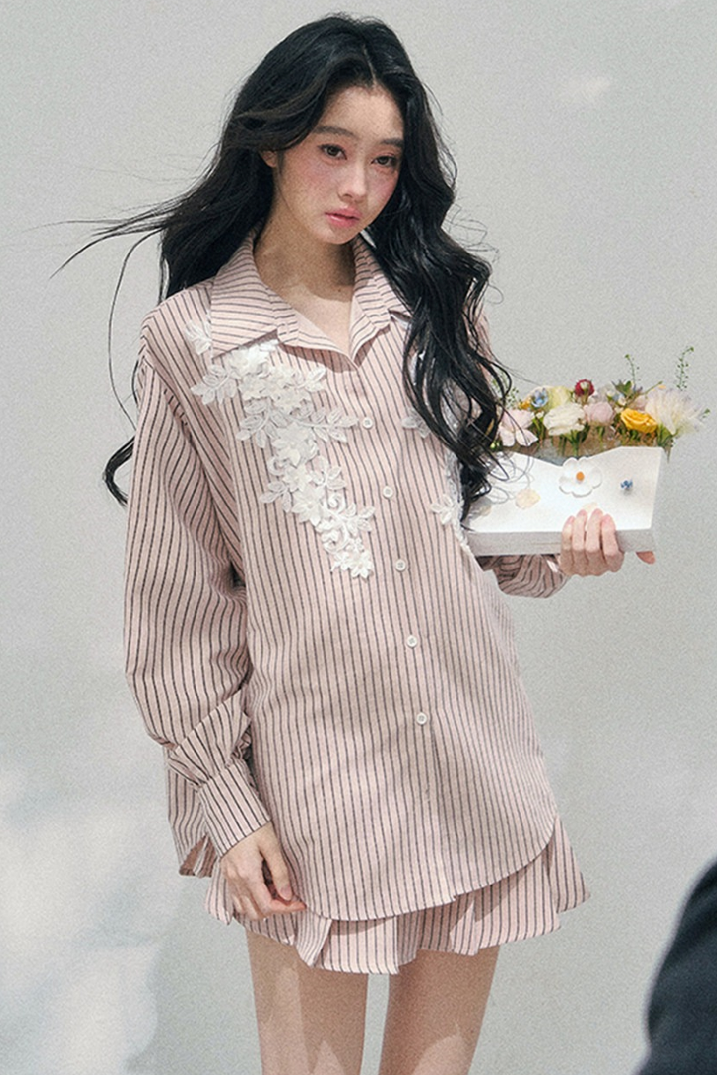 Pink Clouds Lace Shirt Skirt Set-Up