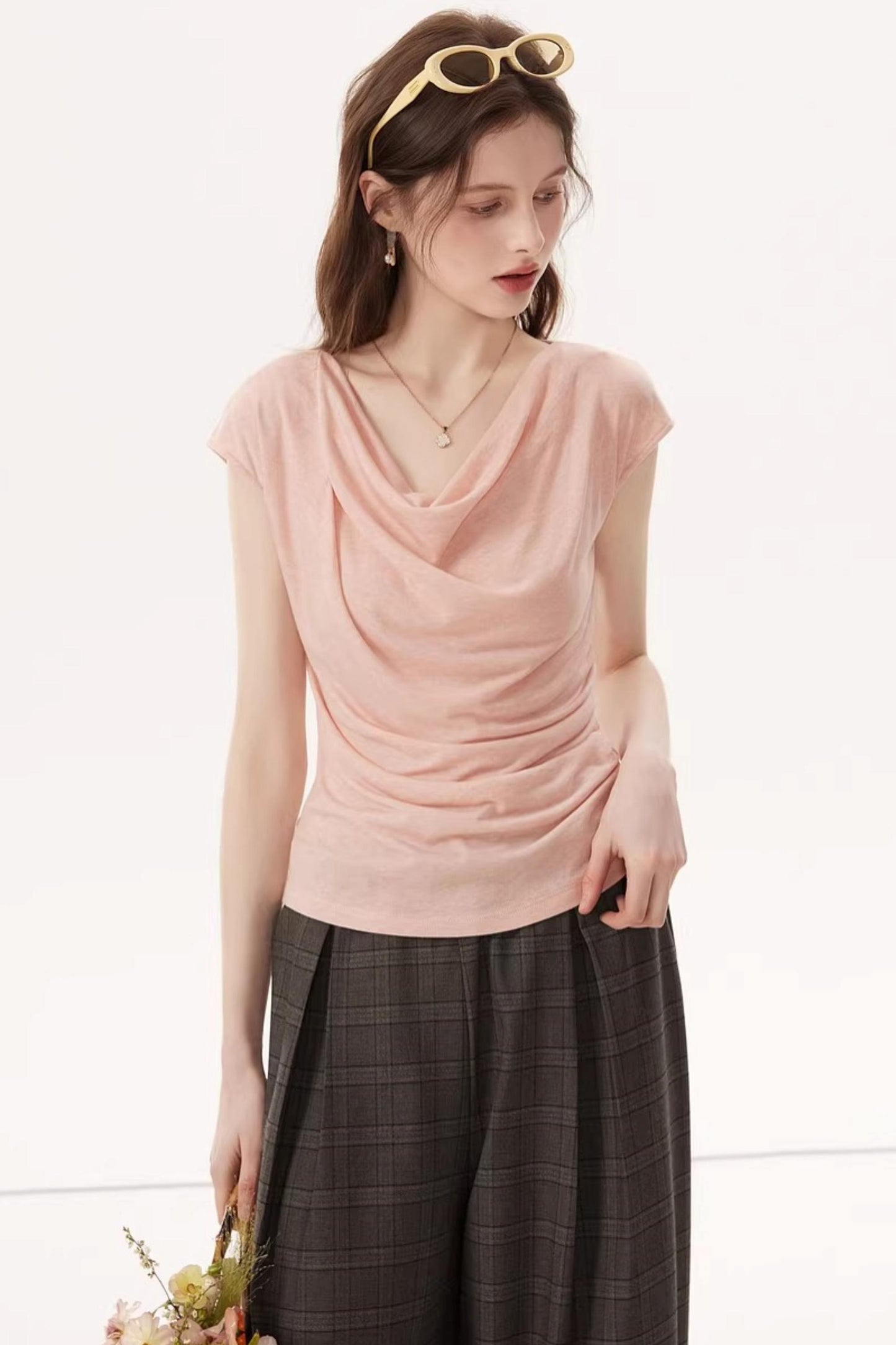 High-Elasticity Draped Knit Top
