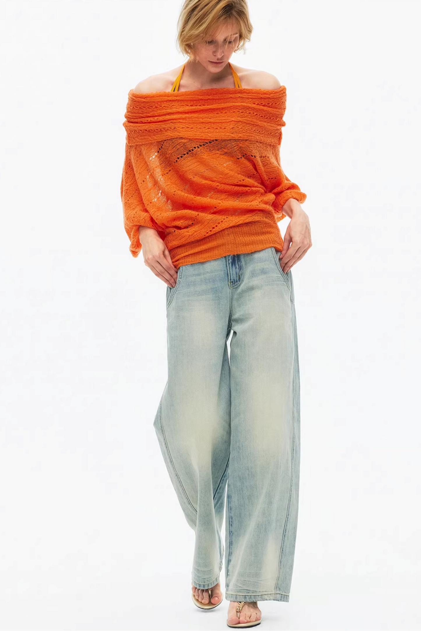 One-Shoulder Hollow Knit Sweater