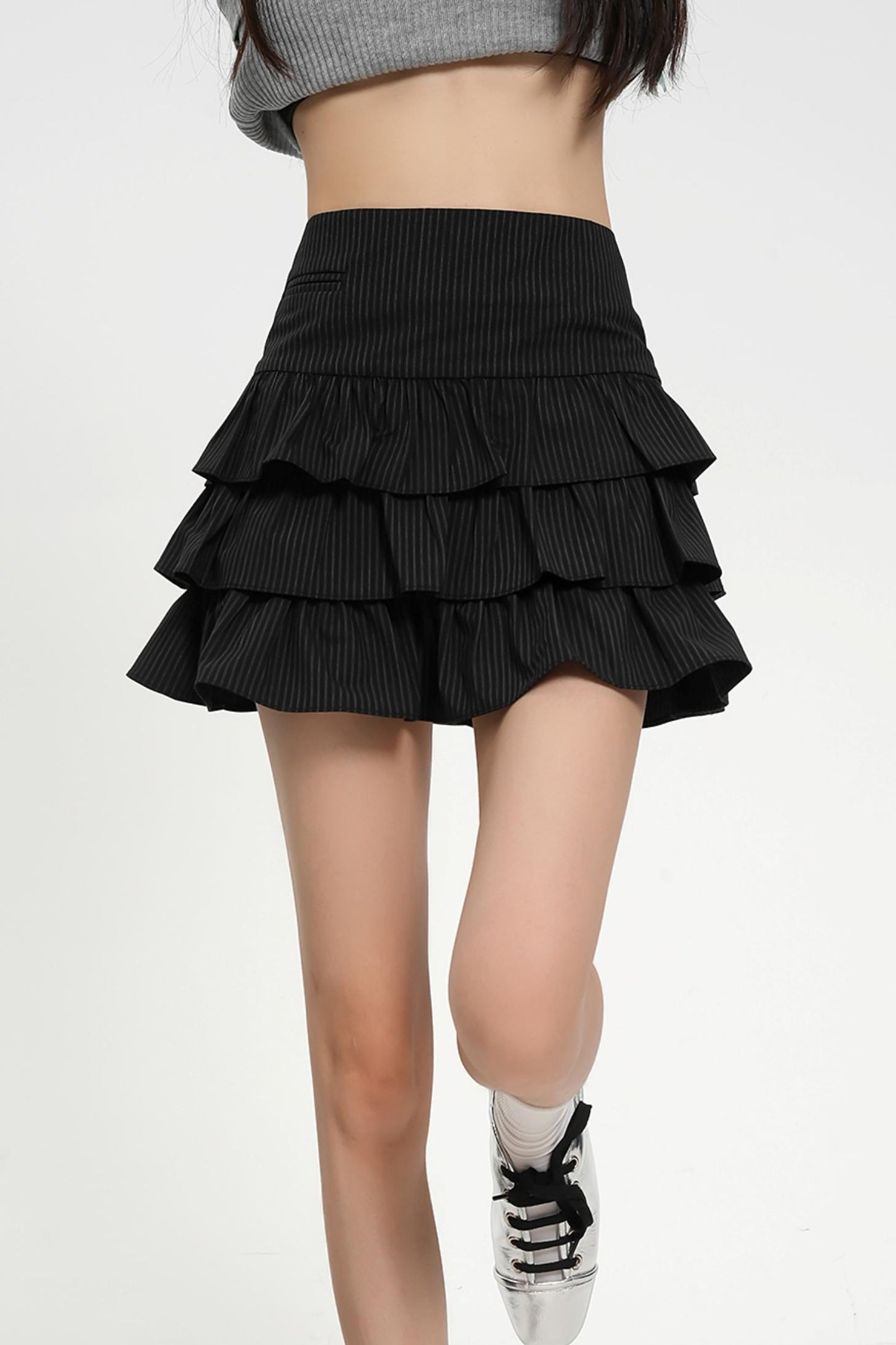 Black High Waist Mini Cake Skirt