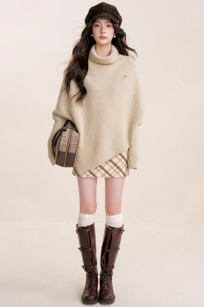 Oatmeal Asymmetrical Cape Sweater