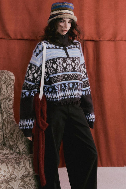 Fair Isle Knit Cardigan Set-Up
