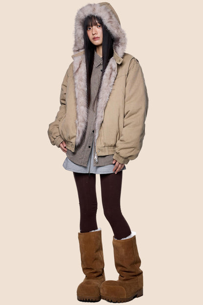 Carved Fluffy Collar Jacket