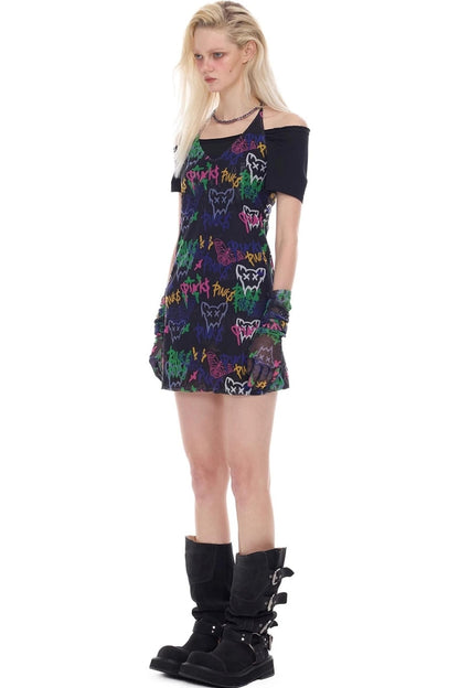 Graffiti Pen Halter Necklace Dress