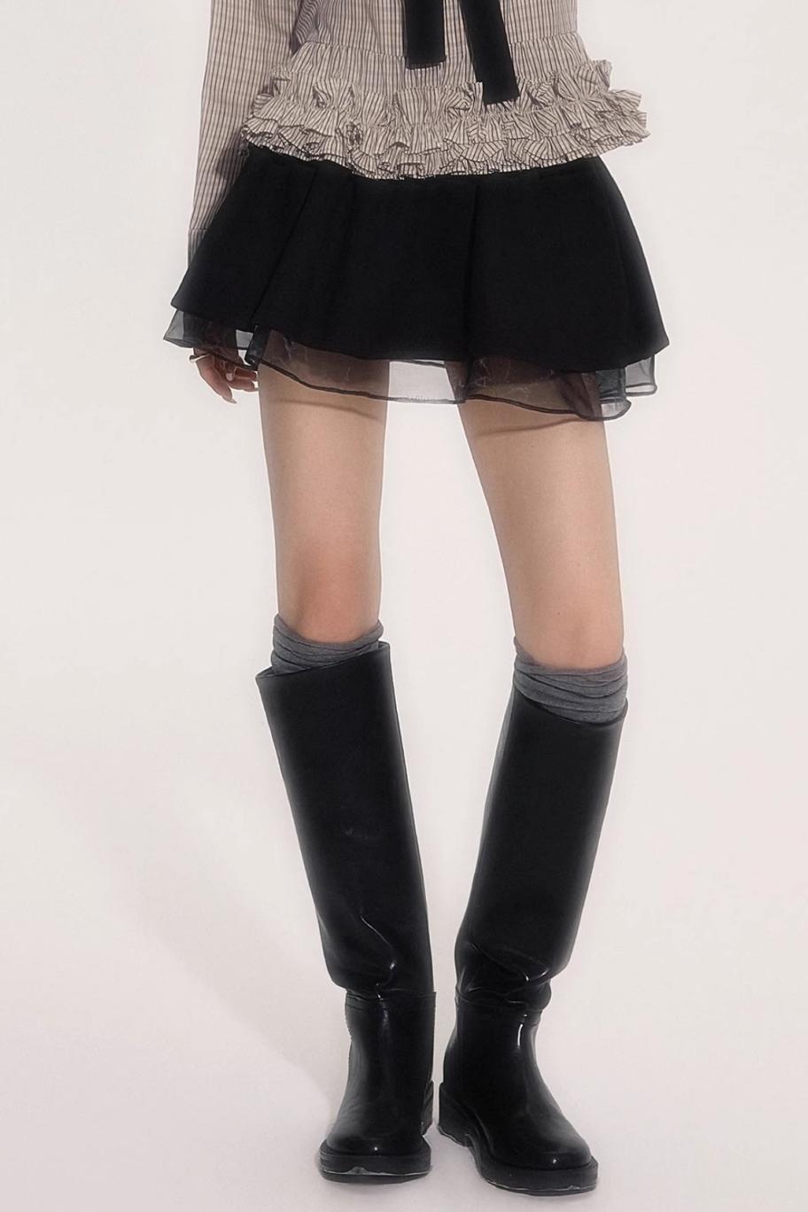 Suede Flower Bud Puffy Skirt