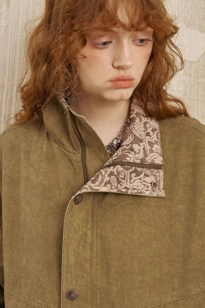 Cashew Flower Washed Stand Collar Jacket