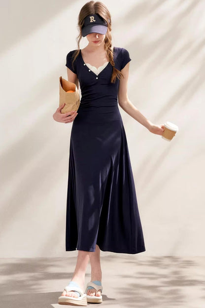 Slim Lace V-Neck A-Line Dress