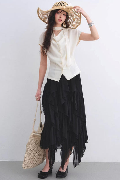 Irregular Ruffled Elastic Chiffon Skirt