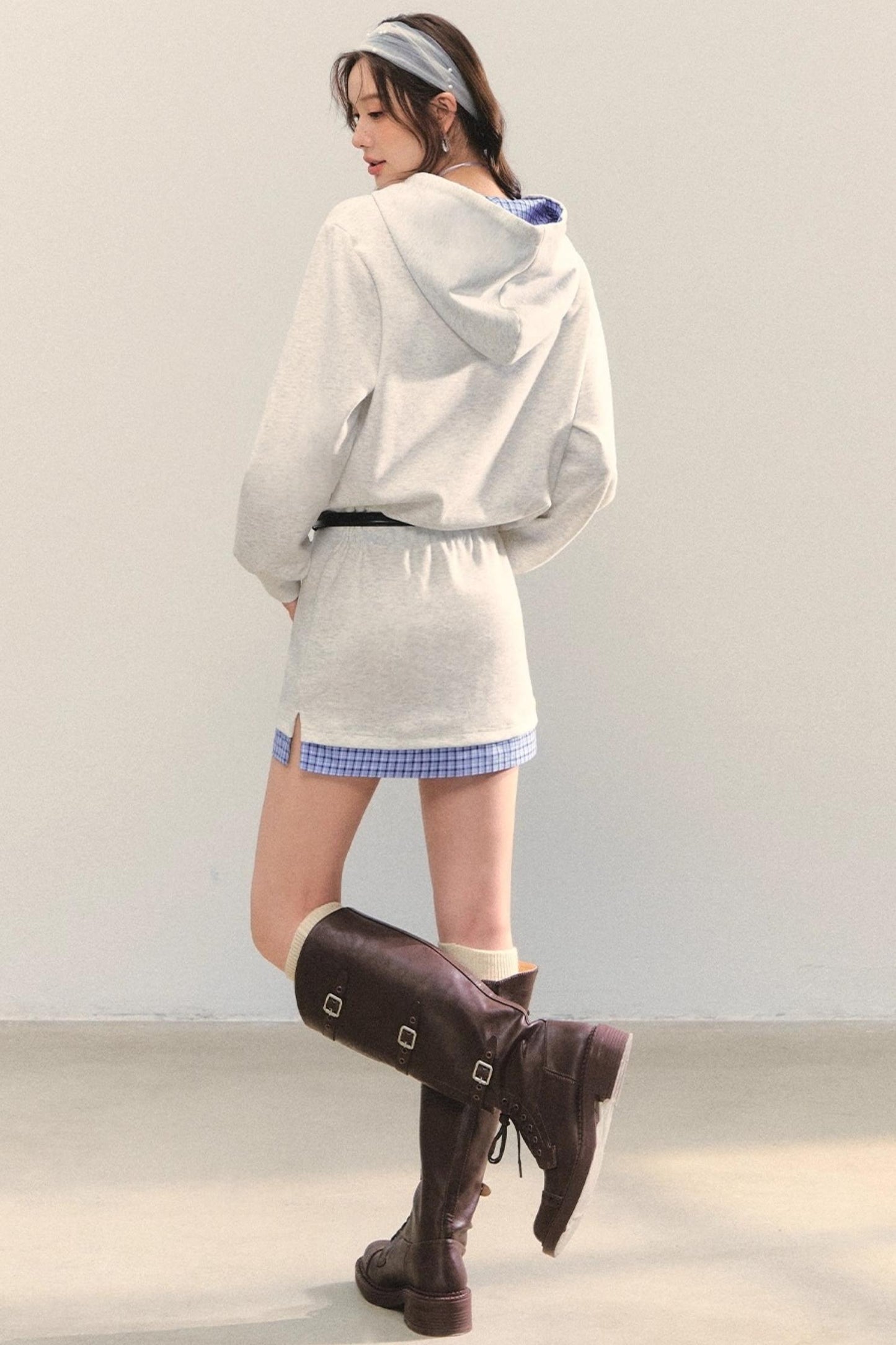 Plaid Patchwork Hoodie Sweatshirt Dress