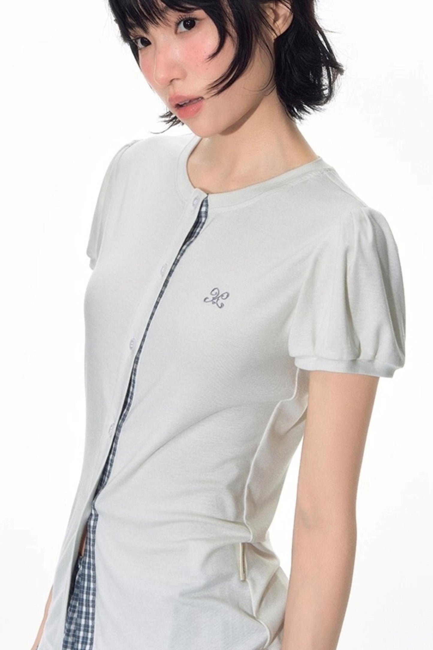 Original Slim Short Sleeve  Plaid Panelled Skirt Set-Up