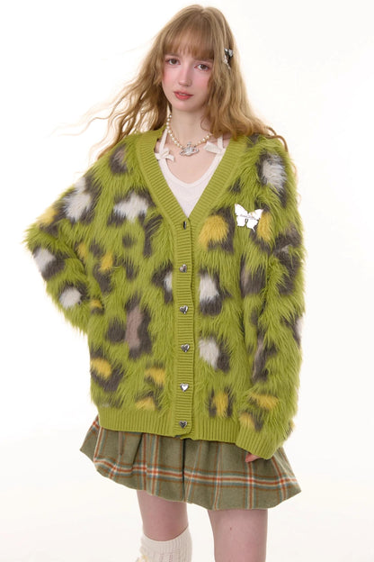 Autumn Glutinous Green Leopard Cardigan