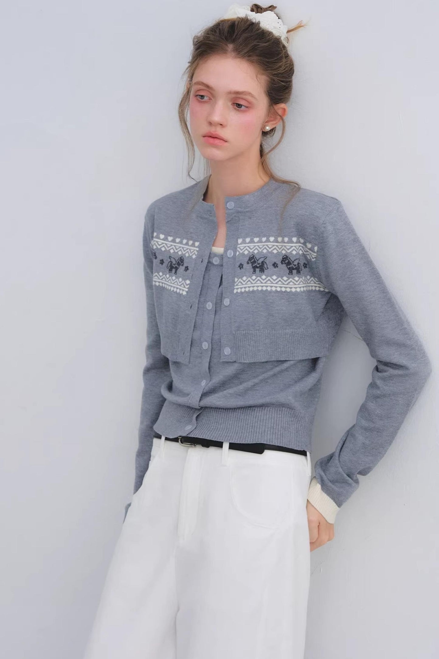 Gray Wool Cardigan Set