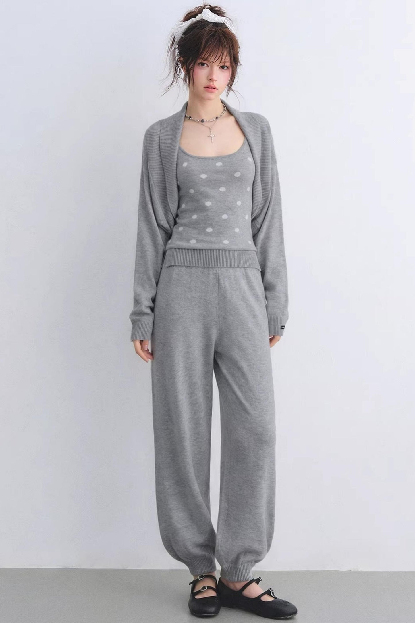 Lyocell Polka Dot Cardigan Set-Up